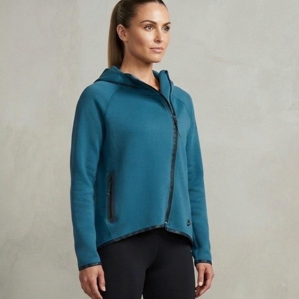 Nike‎ Tech Fleece Asymmetrical Side Zip High Low Hoodie Blue M